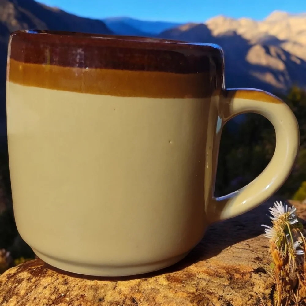 1 Vtg 70's Dip Glazed Interpur Earth Tones Tricolor Coffee Tea Cup Mug Taiwan